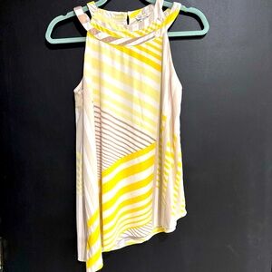 Cato asymmetrical summer top women’s size Med yellow/white/gray